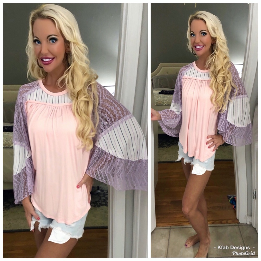 🌸LAST 1! Multi Print Sheer Wise Sleeve Top! - Picture 5 of 8